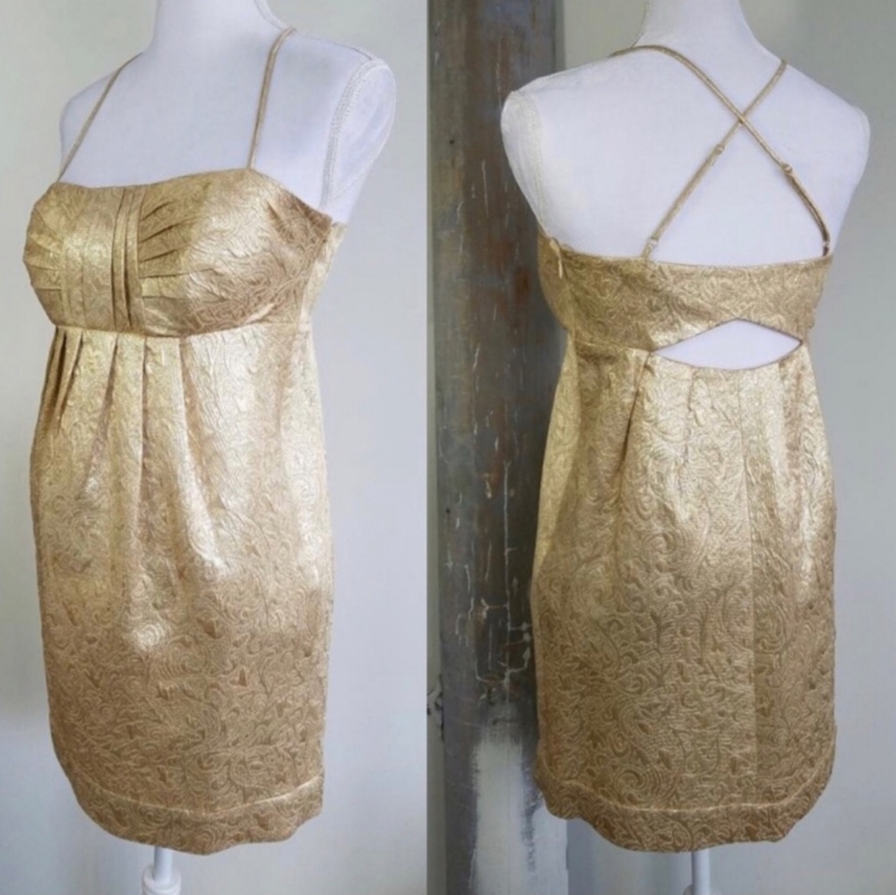 BCBG Paris Gold Cocktail Semi Formal Party Dress